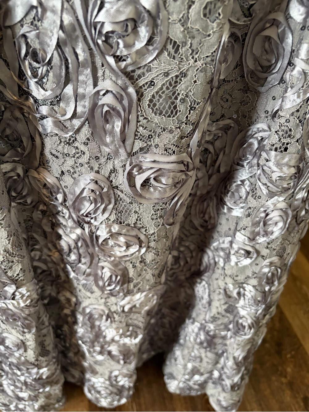 Alex Evenings Silver Rose-Textured Lace Maxi Dress - Picture 3 of 7